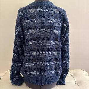 Vintage Lavane 90s Knit Sweater Mens XL Geo Blue Crewneck Xclnt